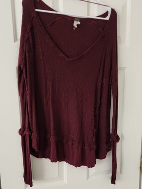 We The Free Burgundy Waffle-Knit V-Neck Tunic